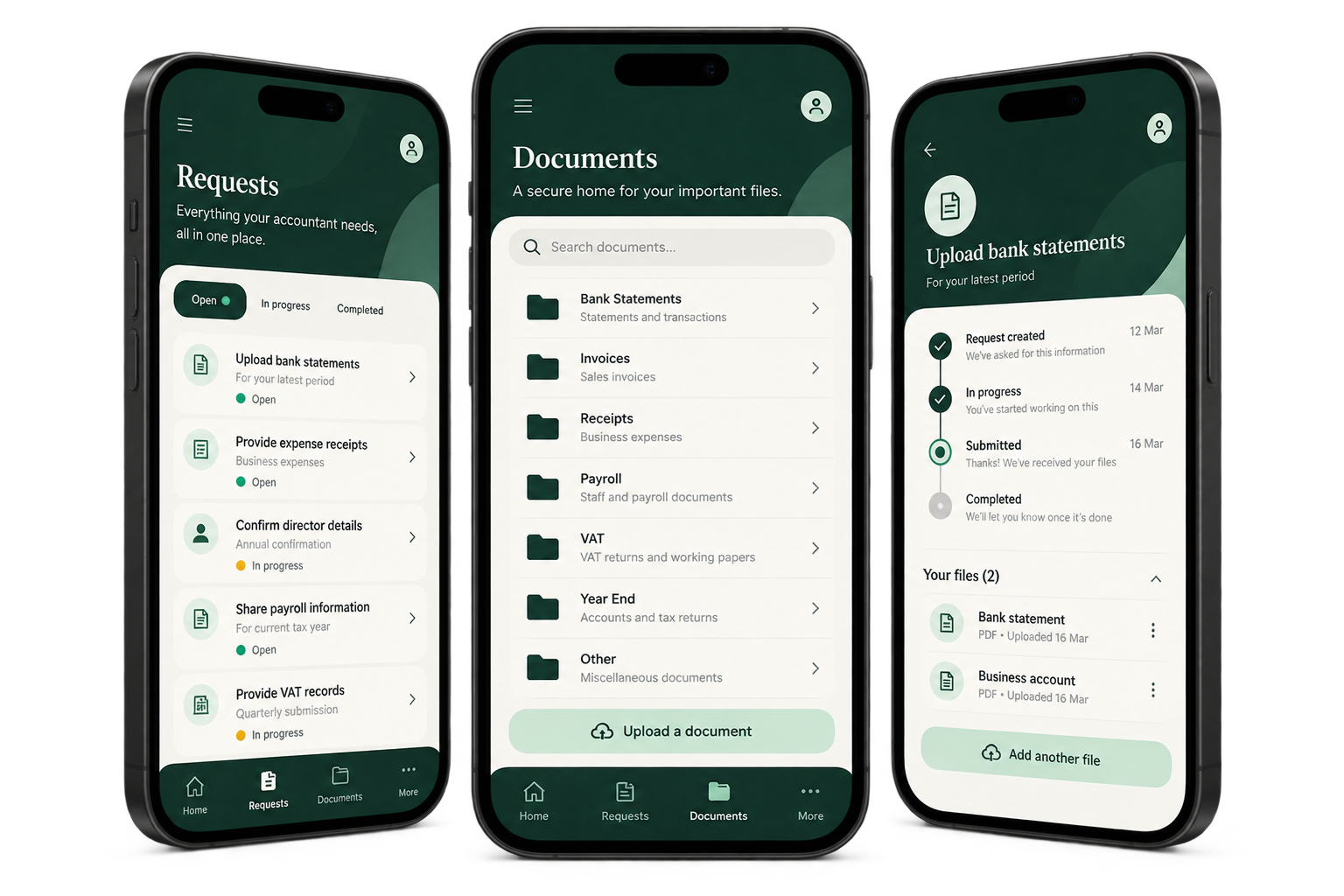 Illustrative accounting app shown on three phones