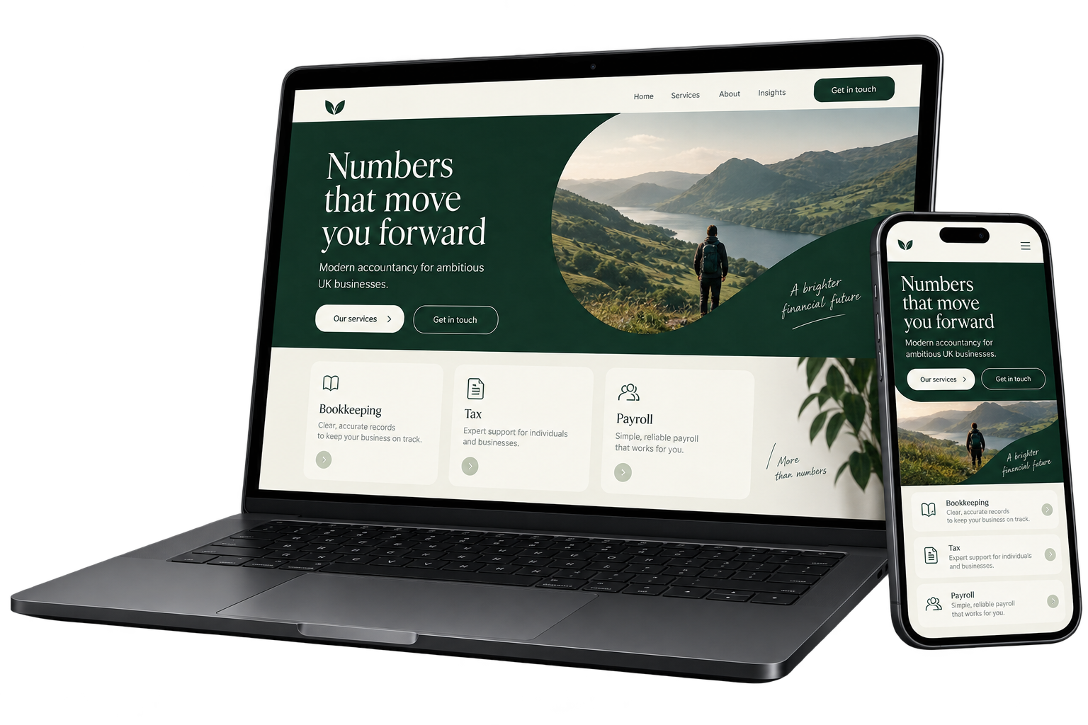Illustrative accounting website shown on laptop and phone